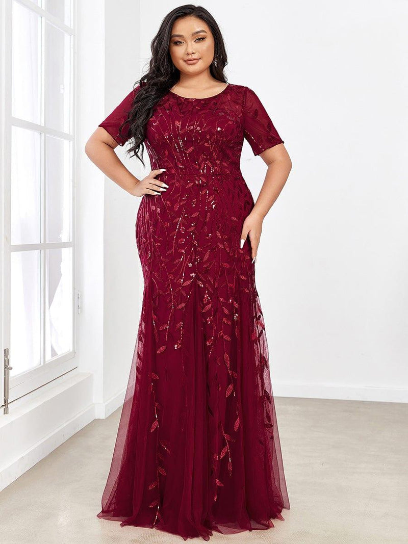 Plus Size Women's Floral Sequin Fishtail Tulle Dresses for Party